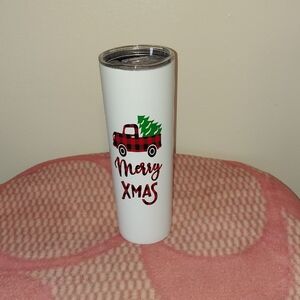 White Merry Xmas Tumbler with Red Truck Design